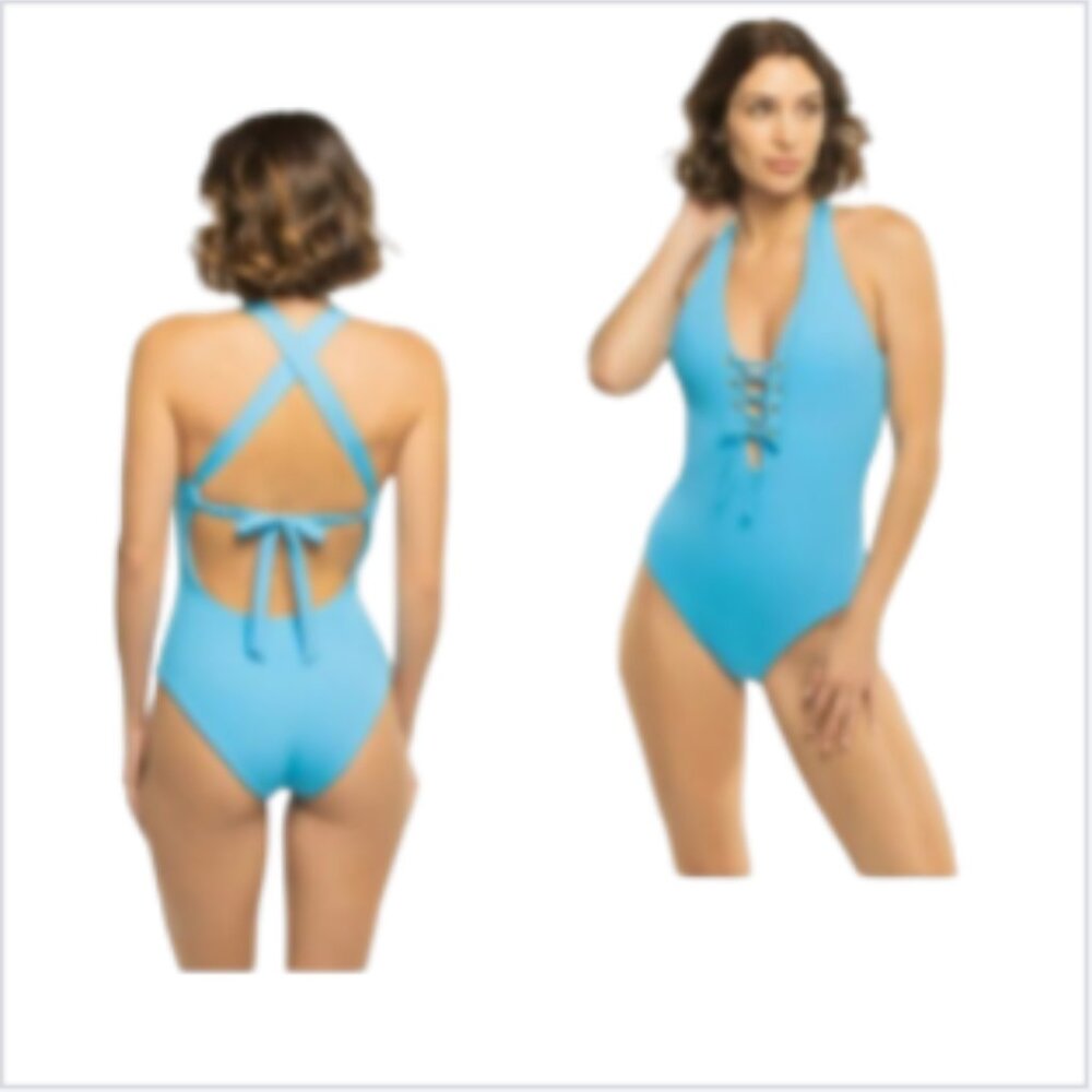 Becca by Rebecca Virtue Gia Plunge one piece swimsuit NET Sz L